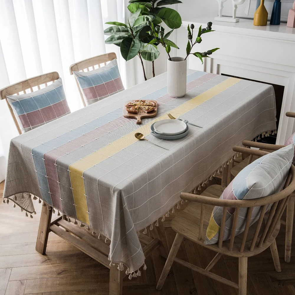 

Cotton Linen Tablecloth With Tassel Embroidery Nordic Rectangular Table Cloth For Kitchen Dining Xmas Table Carpet Tapete