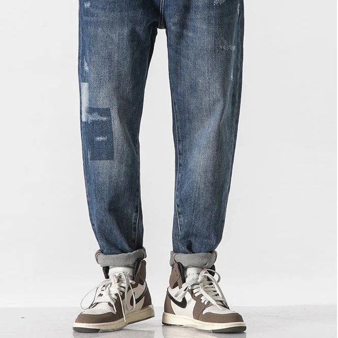 DEEPTOWN Vintage Distressed Jeans Men Classic Loose Casual Denim Trousers Male Streetwear Pants Men's Joggers Korean Hip Hop