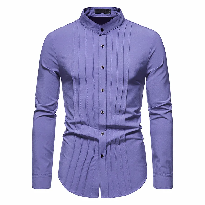 

Shirt For Men 2022 New Arrival Spring And Autumn Wrinkle Male Shirt Teenager Boy Stand Collar Korean Style Hot Sale S101