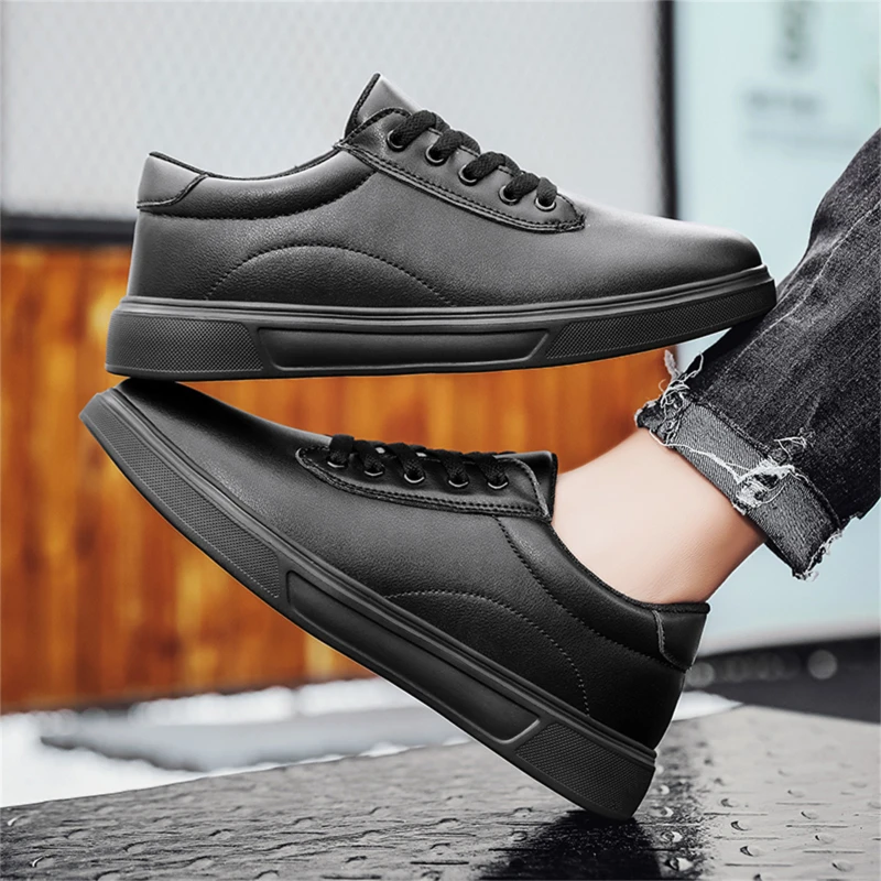 Модная дышащая мужская простая однотонная черная Осенняя кожаная панель