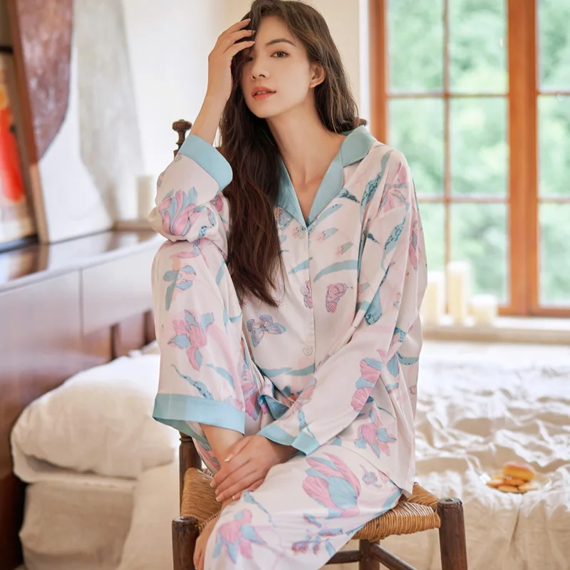 Women Sleepwear Silk Princess Style Sexy Sleepwear Loose Version Pajama Set Girl Pajama Set