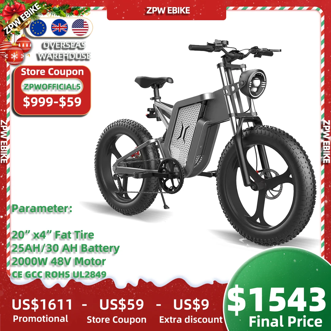

X20 Pro Electric Bike eMTB 30AH 48V Battery Ebike Front Rear Shock Absorption Mountaineering Off-road Electric Bicycle