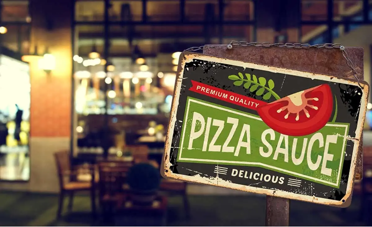Жестяная вывеска в виде соуса для пиццы вкусные блюда помидоры листья петрушки