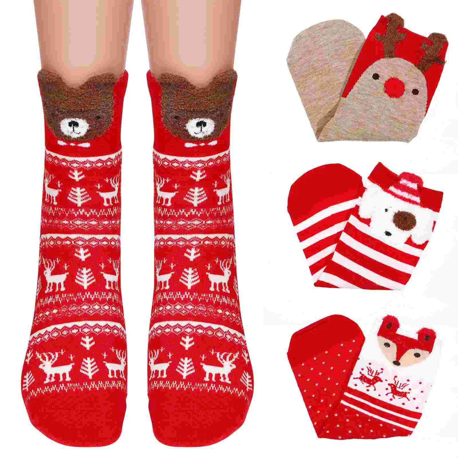 

NUOBESTY 4 Pairs Christmas Girl Socks Warm Cotton Socks Cartoon Cozy Warm Socks