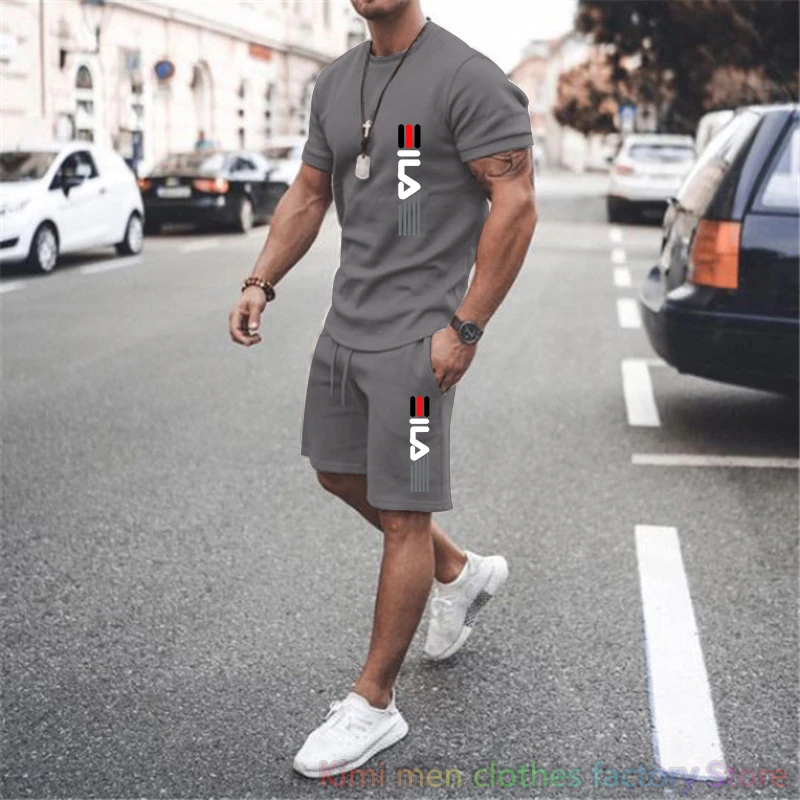 2 Piece Outfits Sets for Men Summer Streetwear Tracksuit Jogging suit Brand Print TShirts Shorts Sets Cotton Set Men Oversized