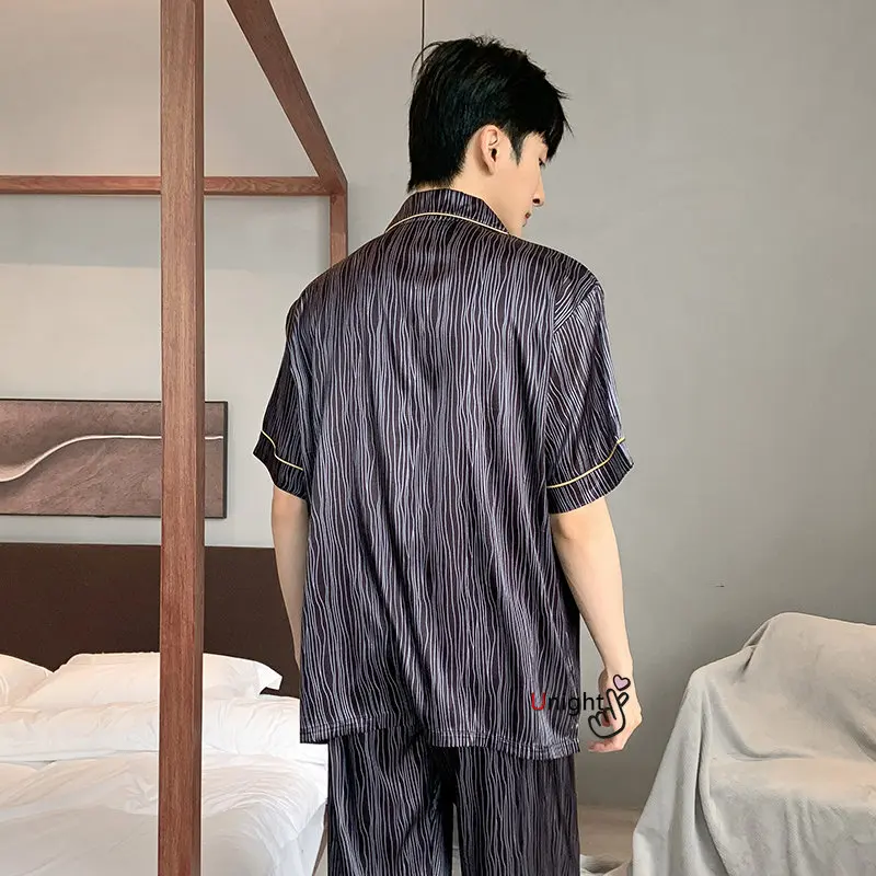Spring Summer Man Pajama Sets Silk Sleepwear Pajamas for Men Plus Size Home Clothing Pyjamas Suit Home Wear Loungewear Homesuits