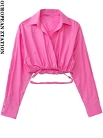 pailete women 2022 fashion with straps cropped shirts vintage long sleeve elastic hem female blouses blusas chic tops