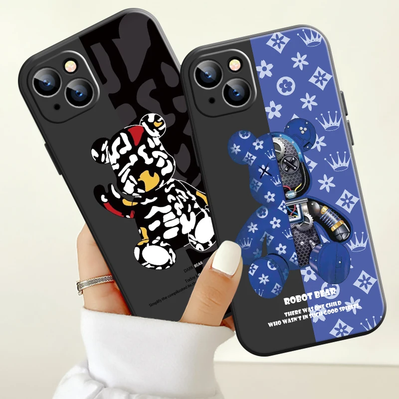 

Fashion Side Gloomy Cool Bear Phone Case For Apple iPhone 13 12 11 Pro 12 13 Mini X XR XS Max SE 6 6s 7 8 Plus Liquid Silicon