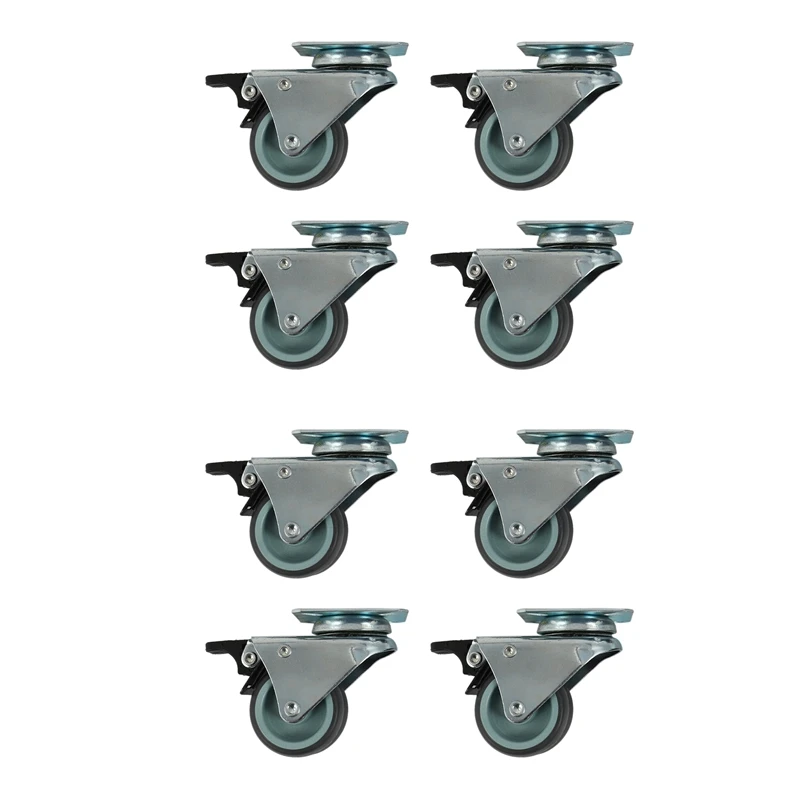 

8 X Heavy Duty Swivel Castor Wheels 50Mm With Brake For Trolley Furniture