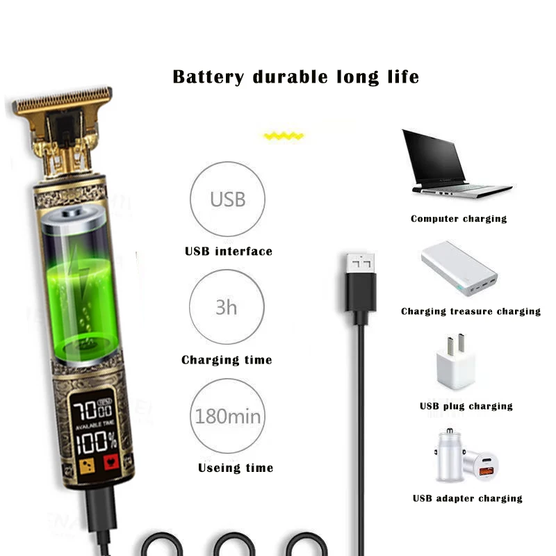 Новая перезаряжаемая USB машинка для стрижки волос T9 Мужская бритва триммер