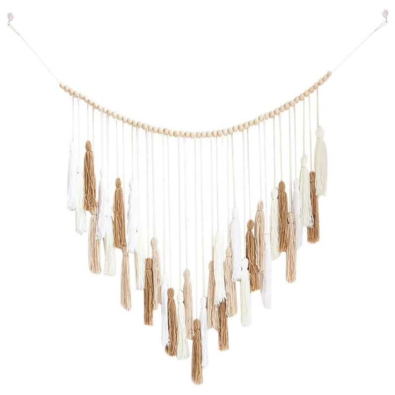 

1 PCS Large Macrame Wall Hanging Decor Boho Woven Tapestry White Beige Khaki Macromay Tassel Wall Decor With Wood Bead