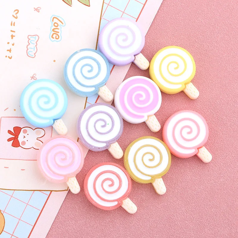 

Kawaii Lollipop Resin Flatback Cabochon Imitation Food Decoration Charm DIY Jewelry Making Hair Bow Phone Case Accessories