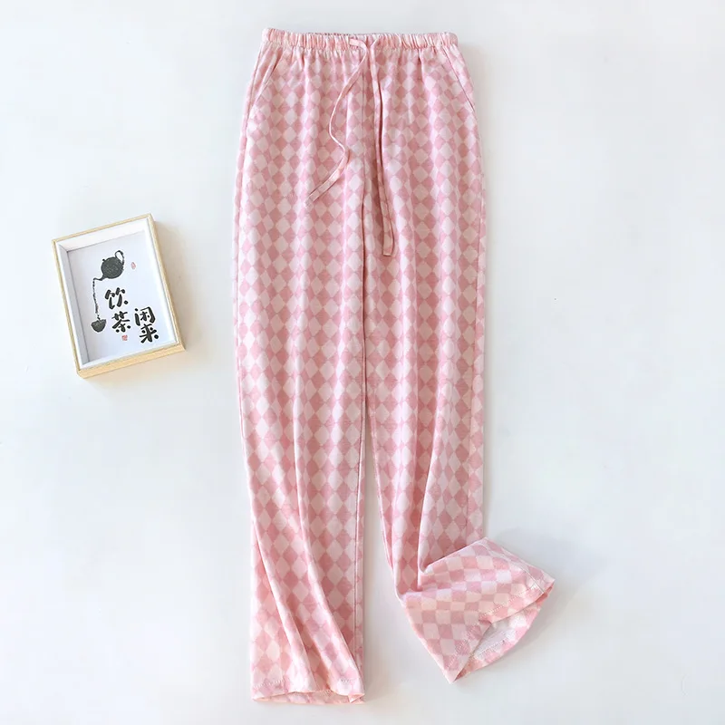 

2023 Couples' Checked Trousers Pajamas Men and Women's Spring and Autumn Pure Cotton Summer Thin Loose Household Pyjama Pants