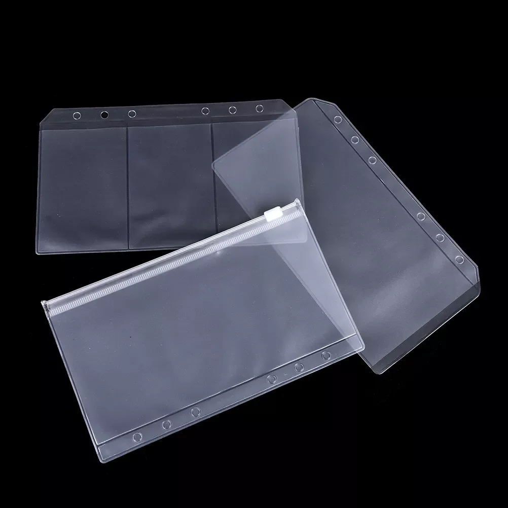 

A5/A6 PVC Transparent Zip Lock Envelope Binder Pocket Refill Organiser Stationery For 6 Holes
