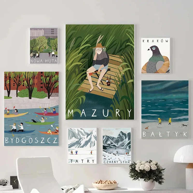 Винтажный постер для путешествий с изображением краев города Польши