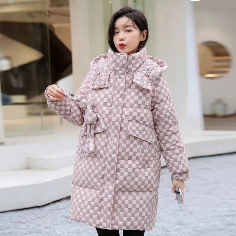 Thousand Birds Check 90% White Duck Down Parkas Coat Women's 2022 New Winter Jackets Long Thicken Warm Down Coats Parkas Jackets