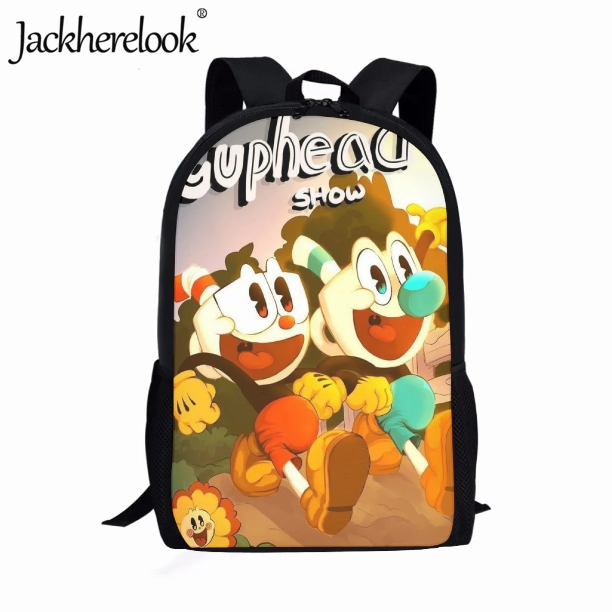 Jackherelook Cartoon Cuphead Pattern Print School Bags for Children Backpacks Boys Girls Book Bag Kids Leisure Travel Bag 17inch