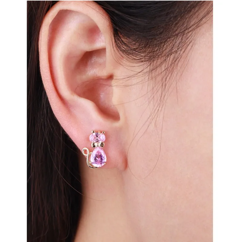 Симпатичные серьги-гвоздики 5 цветов с фианитами и бантом котенок гэто кошка для