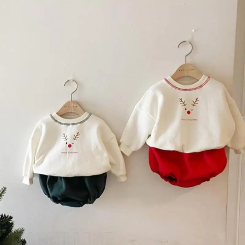 

Merry Christmas Winter Baby Clothes Toddler Newborn Baby Boy Girl Set Clothes Long Sleeve Sweashirt+Shorts Outfits 9M To 3T