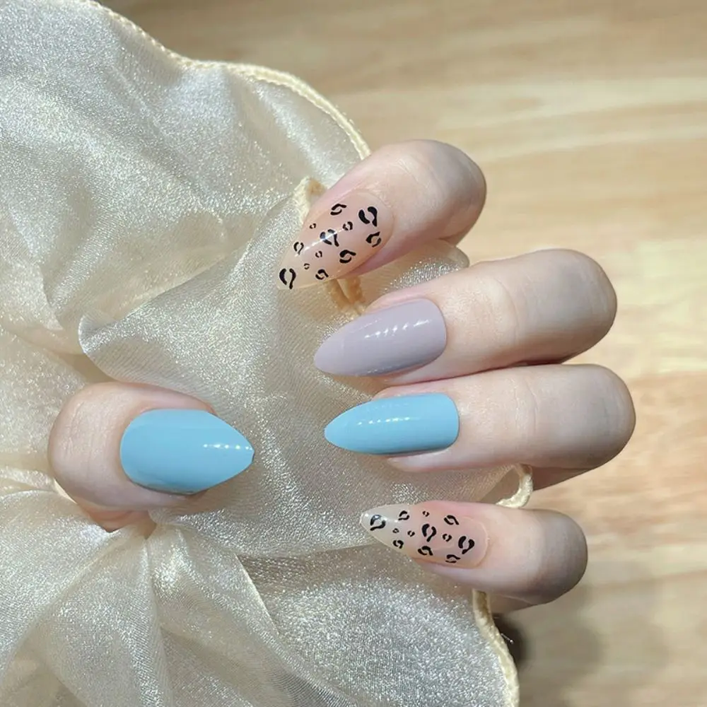 

24pcs Press on Nails Black Spider Brown False Nails Winter Fake Nails Leopard Almond Stiletto