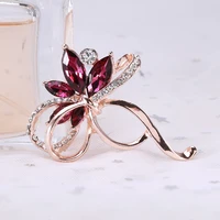 exquisite fashion crystal zircon inlaid silver plated rose gold color bowknot flower brooch pins for women coat dress jewelry