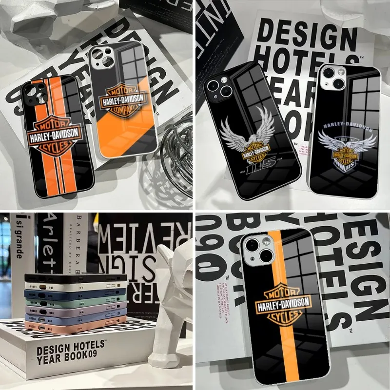 

Мотоциклетный дизайнерский чехол для телефона Harley Davidsons 2023 для IPhone 14Pro 13 11 12 XR XS MAX 7/8 X Plus 13 черно-белые очки для пар