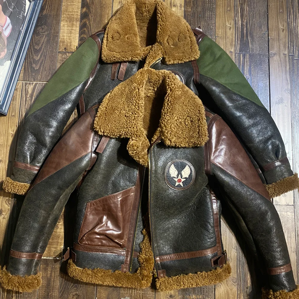 

luxury 5 days arrival,Europe/US Size Top Sheep Leather Fur Coat B3 Shearling Bomber Jacket Turkish Genuine Super Warm Military J