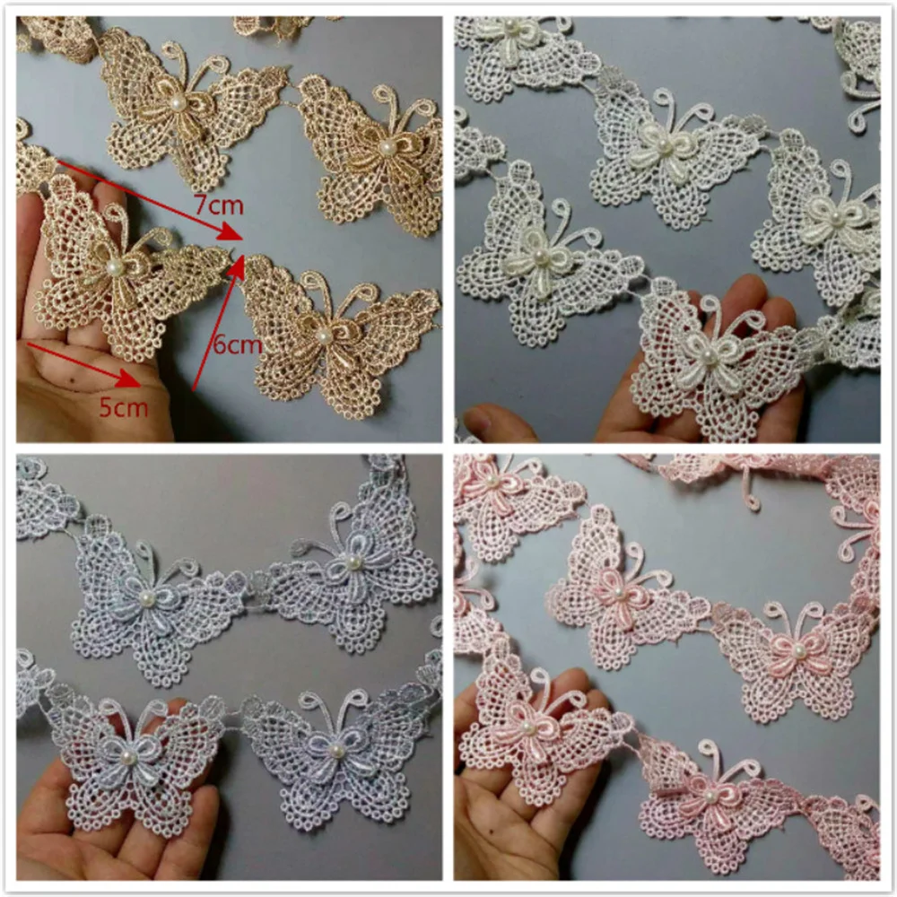 

Soluble Butterfly Bowknot Pearl Embroidered Lace Trim Fabric Lace Ribbon Handmade DIY Sewing Craft For Costume Hat Decoration