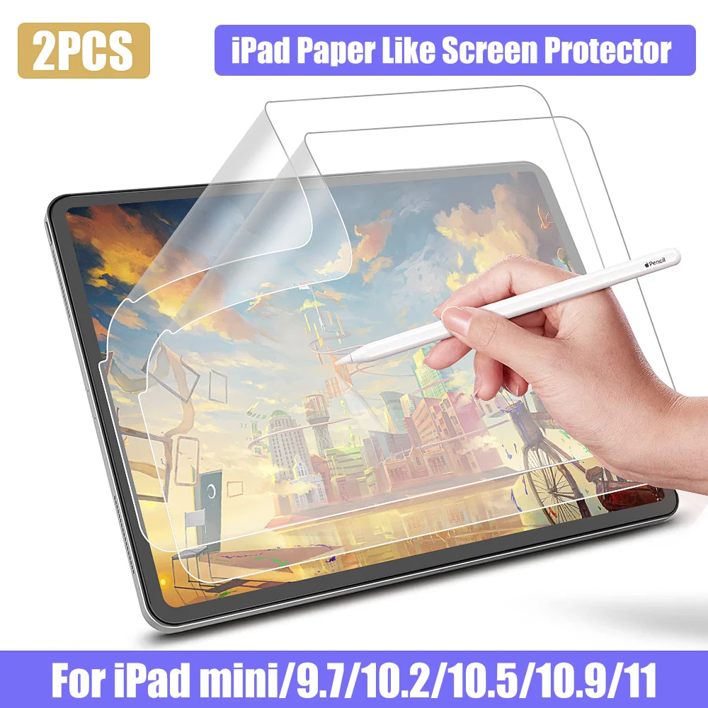 

2 шт., бумажная Защитная пленка для экрана iPad для Apple iPad 9,7 Air 2 3 4 10,5 10,9 2021 Pro 11 10,2 7th 8th 9th Gen mini 1 2 3 4 5 6