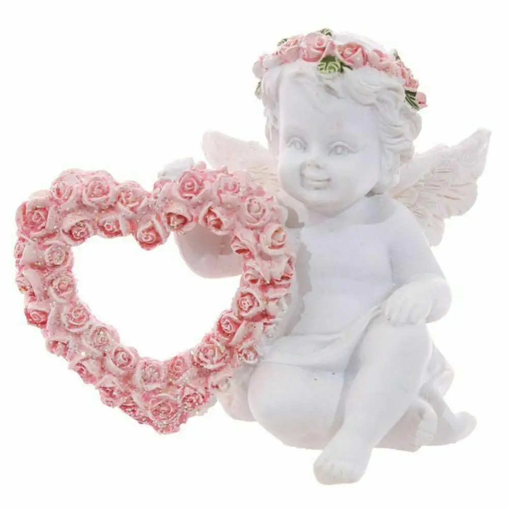 

Adorable Cute Garland Angel Baby Rose Statue White Angel Figurine Sun-Proof for Patio