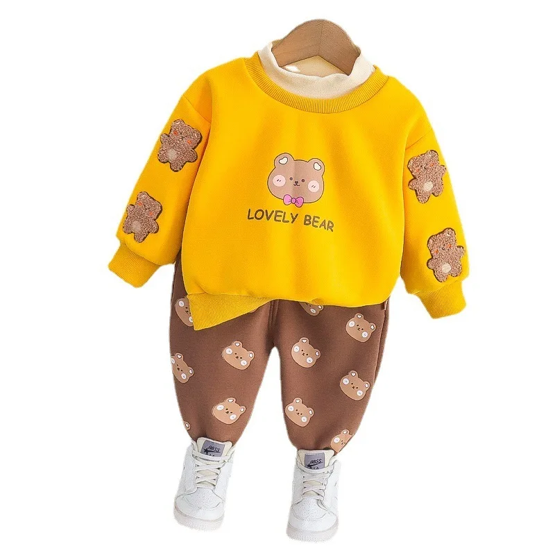 

2 шт./комплект, Детская толстая футболка и штаны с мультяшным принтом