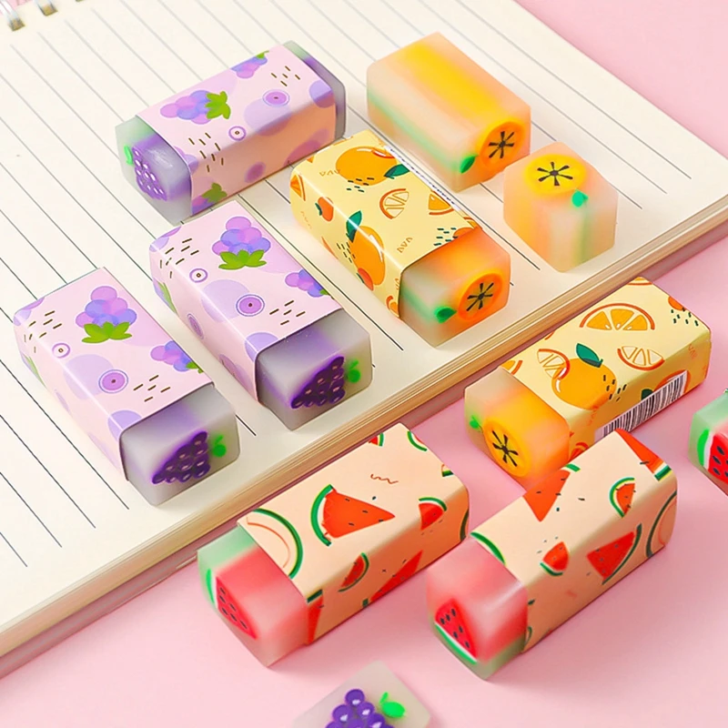 

2Pcs Creative Fruit Grape Watermelon Cute Erasers Children Gift School Student Stationery Office Supplies Study Accessories