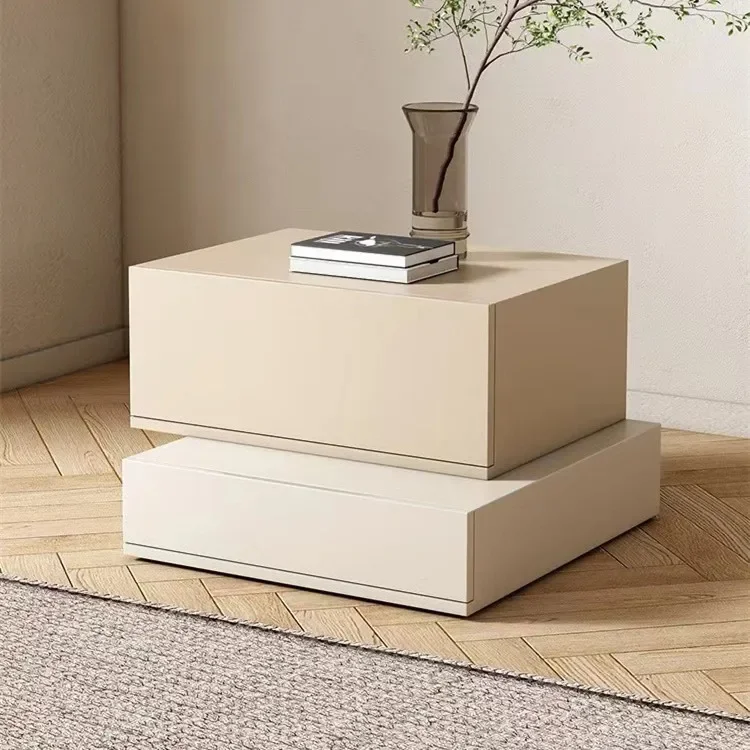

2023 Year New Aoliviya Official New High-End Paint Veneer Bedside Table Multi-Layer Solid Wood Plate Cream Style Molteni Bedside