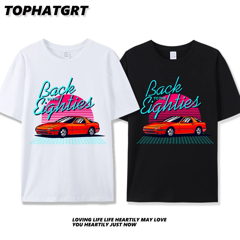 

Retro Neon Racing Pattern Printed T Shirt for Men 100% Cotton Casual Short Sleeve Unisex Classic T-shirts Women Summer Clothing
