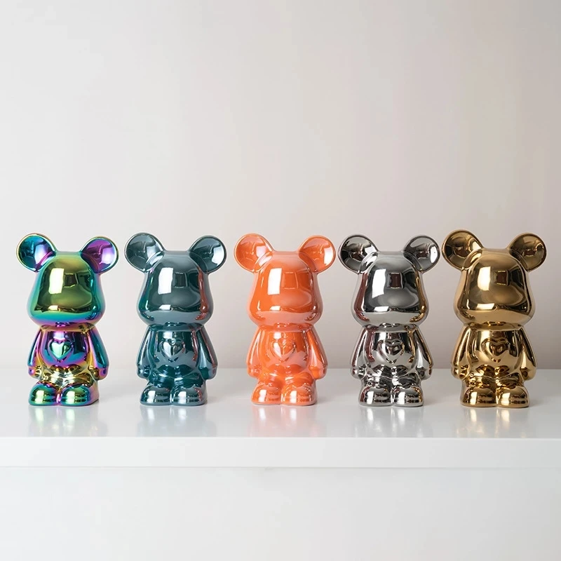 

Creative Colorful Ceramic Bear Sculpture and Statue Piggy Bank Nordic Home Living Room Decoration Desk Accessories Indoor Statue
