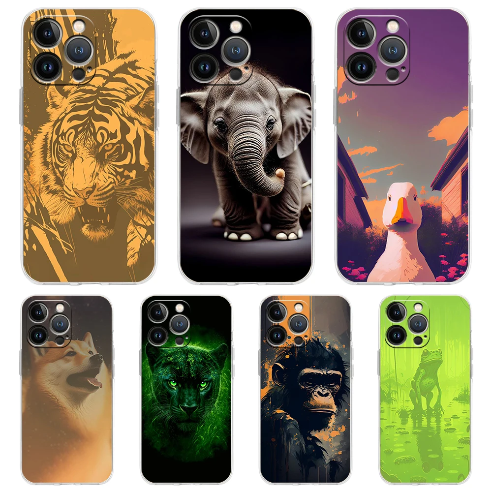 

Animal Transparent Phone Case Cover for iPhone 14 13 12 11 Pro Max X XR 8 7 Plus SE 2020 XS Max Silicone Soft Shell Fundas Capas