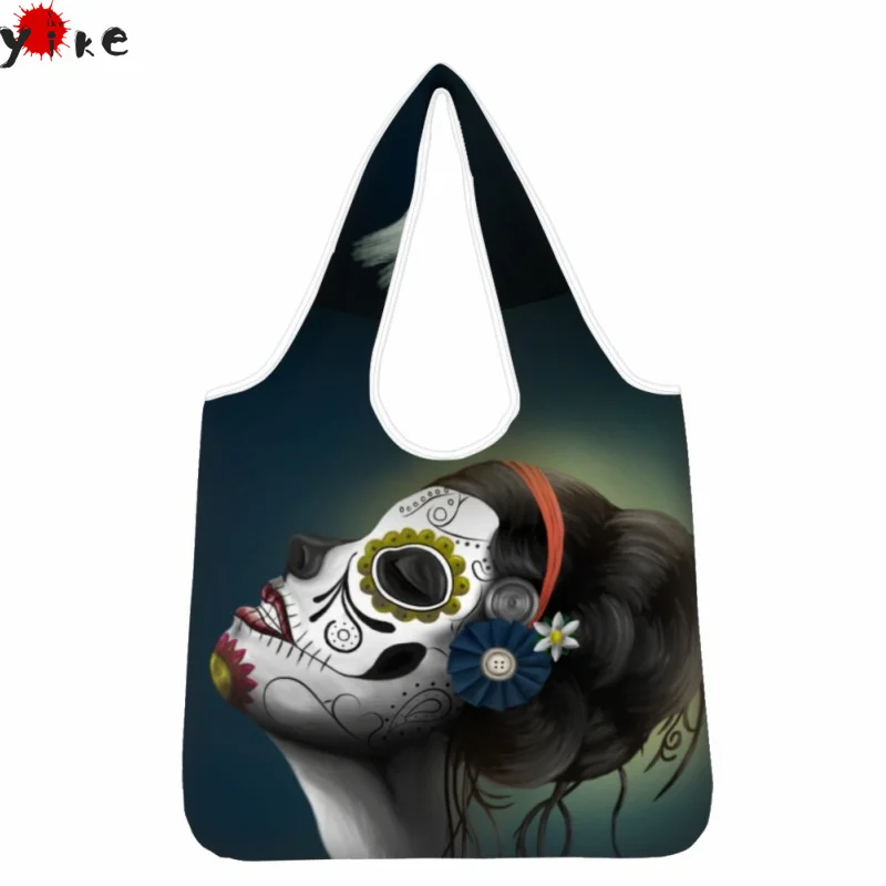 

Многоразовая женская сумка для покупок на одно плечо Yikeluo с 3D принтом, Женская Экологически чистая женская сумка, готический череп для девоч...