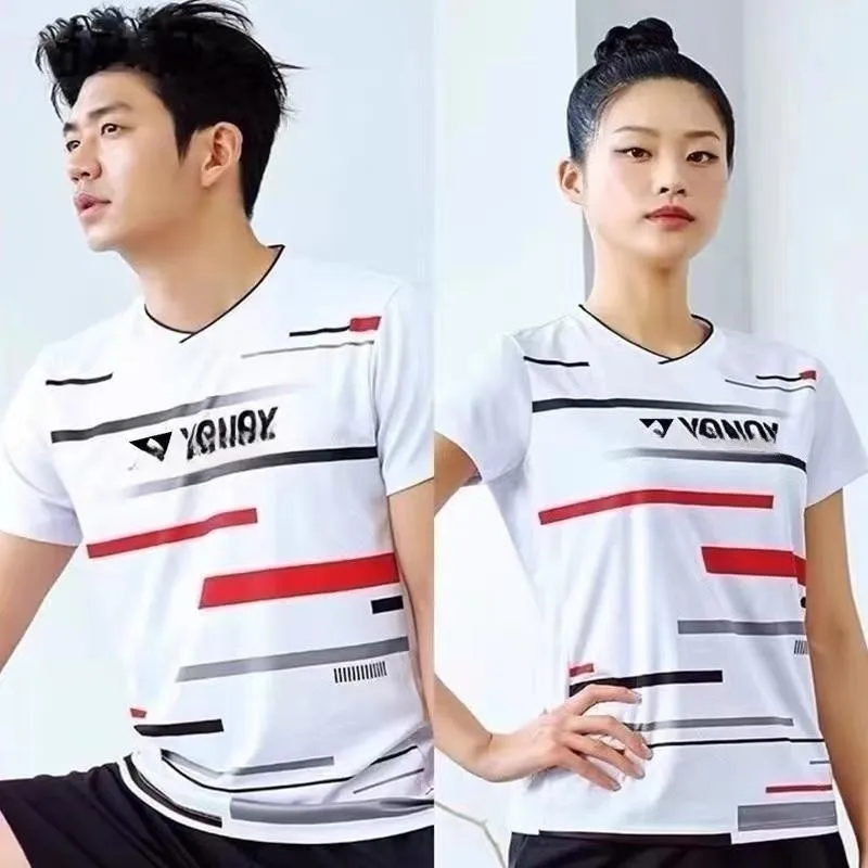 YY badminton half-sleeve men's and women's outdoor sports V-neck match sets absorb sweat and breathe