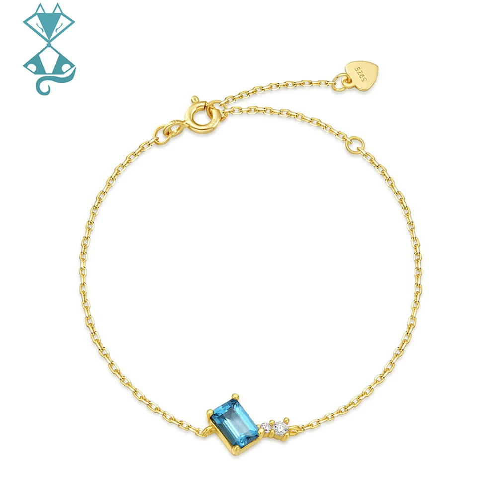 

Solid 925 Sterling Silver Bracelets & Bangles For Women Natural Sky Blue Topaz Bracelet Fine Jewelry Minimalist Style Chain