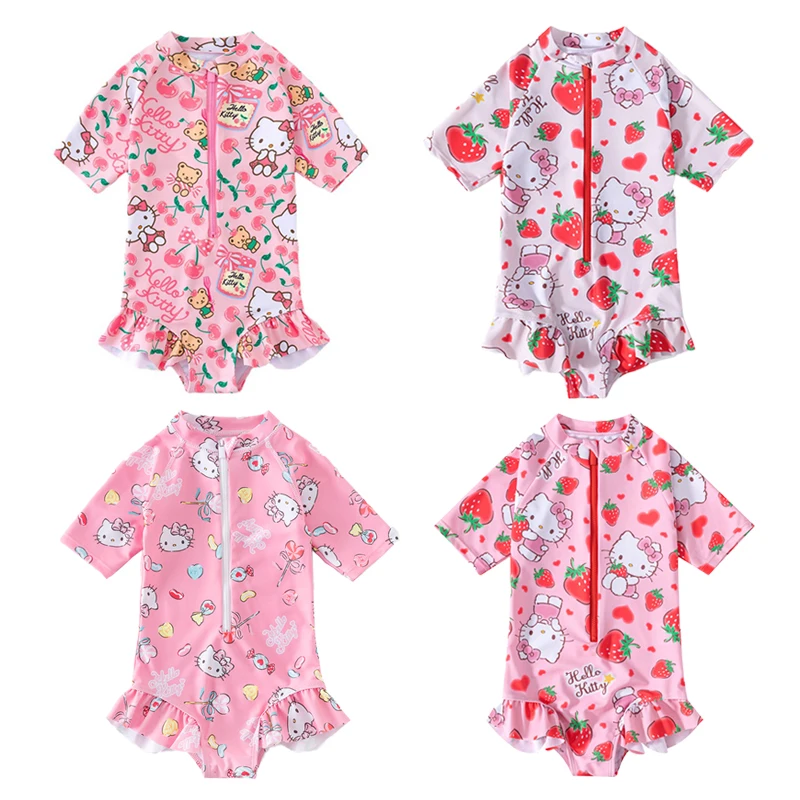 

Cartoon Anime Hellokittys Children's Swimsuit Kawaii Summer One-Piece Quick Drying Sunscreen Swimsuit Female Baby Swimsuit Gifts