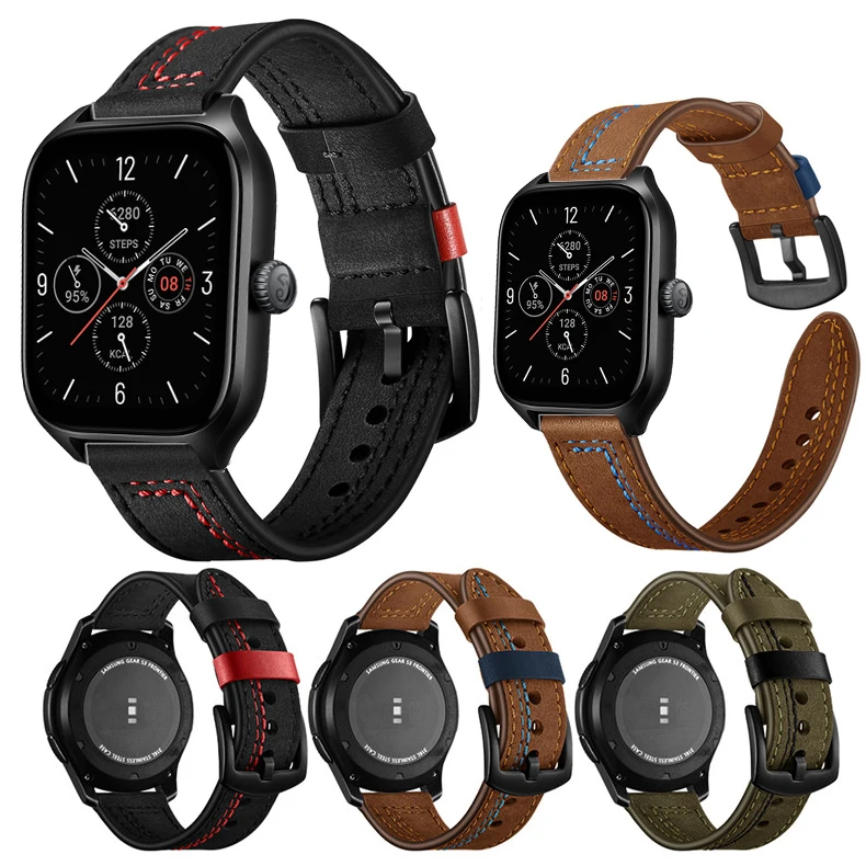 

Quick Release Leather Watchbands for Huami Amazfit GTS 4 Mini 2 3 GTR 4 Casual Belt Smart Watch Strap Soft Bracelet WristBand