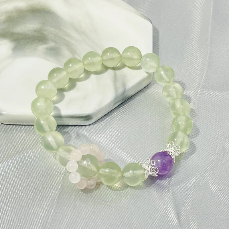 

Ruifan New Design Natural Prehnite Rose Quartz Amethyst Running Ring Beaded Strand Bracelets for Women Fine Jewelry Gift YBR887