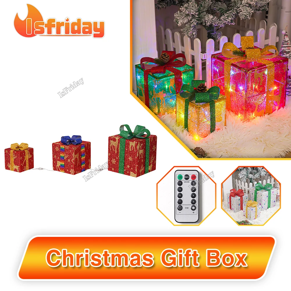 

Christmas New Year Birthday's Creative Gift Box Case Package With Led Red Bow Decoration Festival Party Supplies Decoration