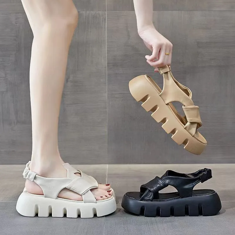 

Босоножки на ремешках без шнуровки, лоферы, летний женский костюм, Женская Бежевая обувь для маффинов, женские универсальные эластичные сабо на каблуке, 2023