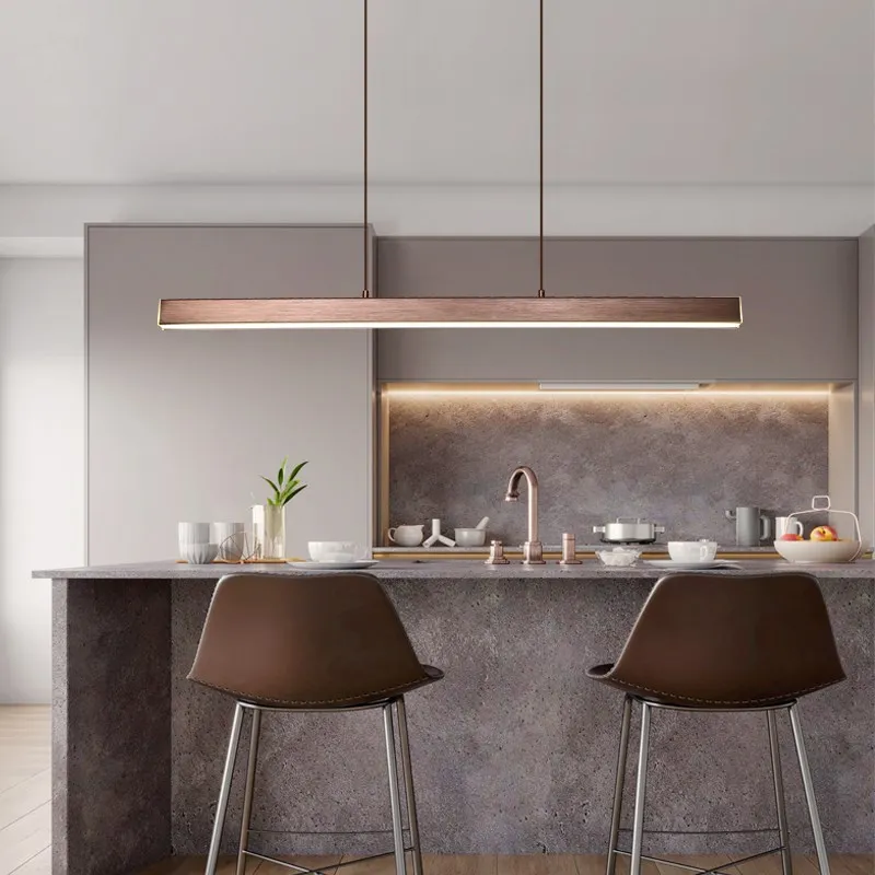

Modern Black/Brown LED Dining Room Pendant Lighting Nordic Dining Bar Study Long Pendant Light
