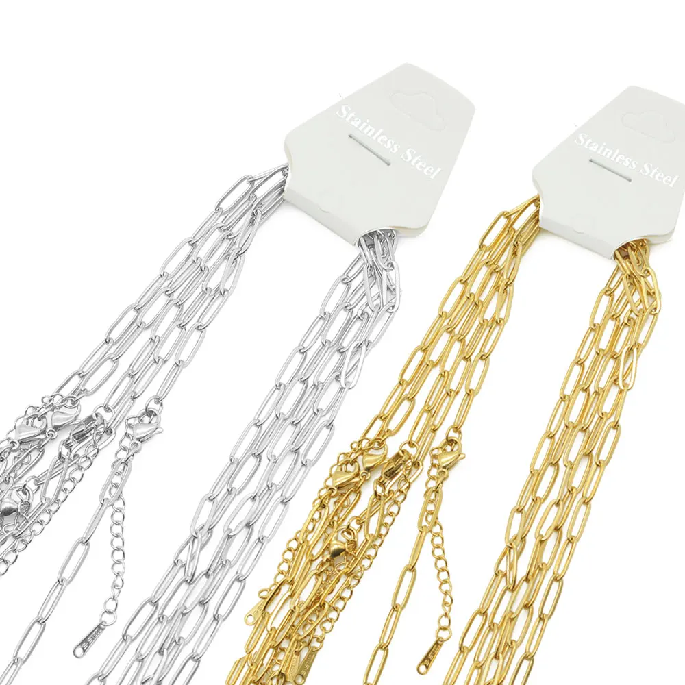 5pcs/lot Bulk Wholesale 304 Stainless Steel Paperclip Chain Necklace for DIY Jewelry Making 45+5cm Box Fiago Snake Curb - купить по