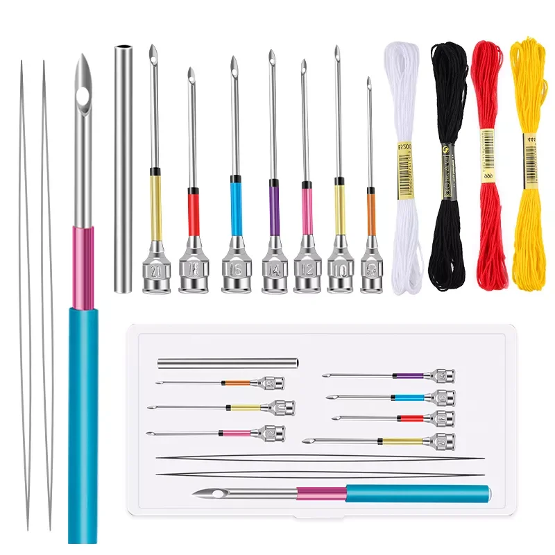 

15 Pcs Metal Embroidery Stitching Punch Needles Set Poking Cross Stitch Tools Crochet Knitting Art Needles With Thread