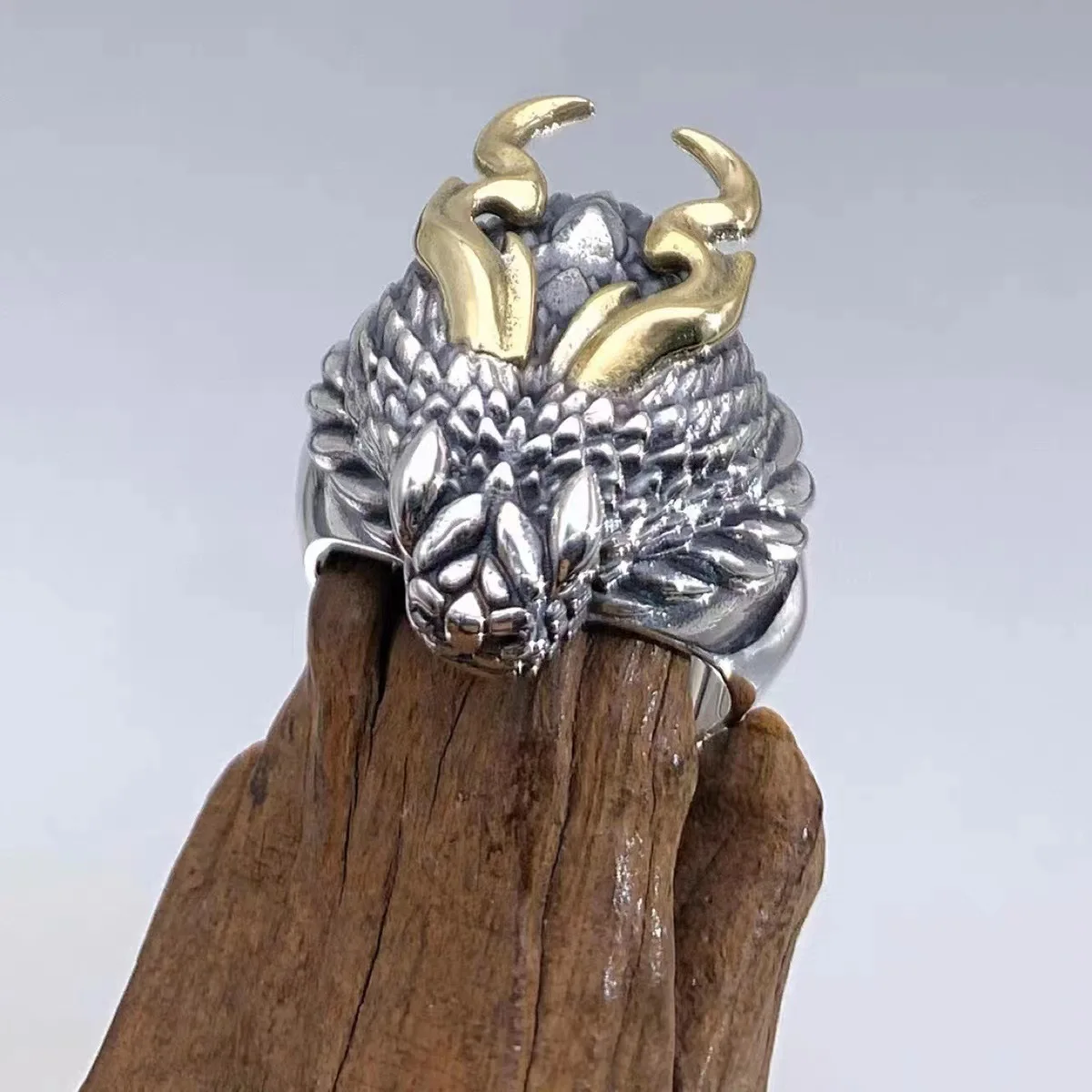 

Индивидуальное мужское Открытое кольцо Jiaolong, агрессивное кольцо в виде дракона и змеи, винтажное ювелирное изделие