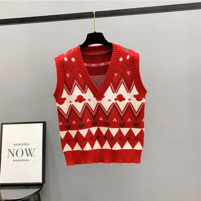 Вязаные жилеты DAYIFUN в клетку со стразами модный приталенный красный синий свитер