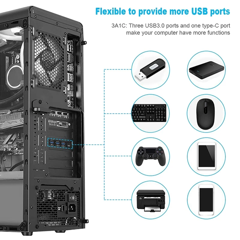 Новая карта расширения 3A1C PCI-E к USB 3 0 с 4 портами (1XUSB-C-3XUSB-A) и 15-контактным разъемом
